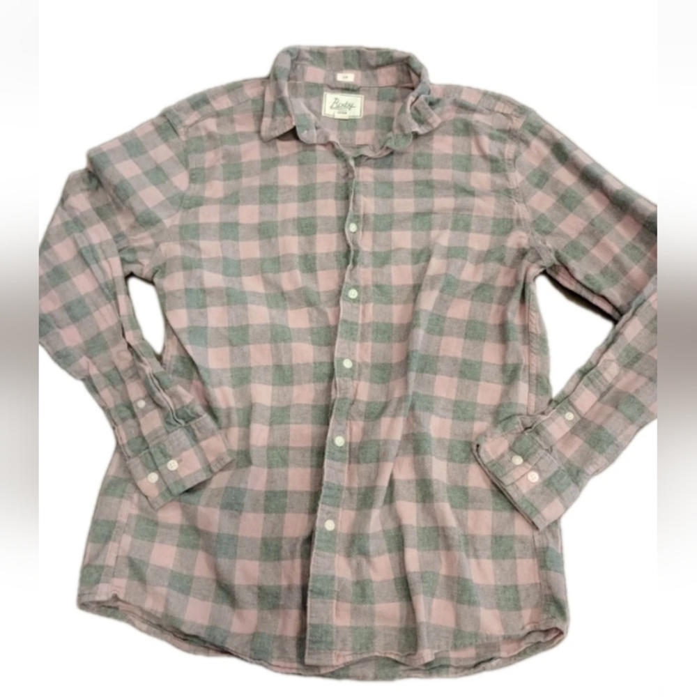 Men's Bixby Nomad Pink and Gray Plaid Shirt Size Large